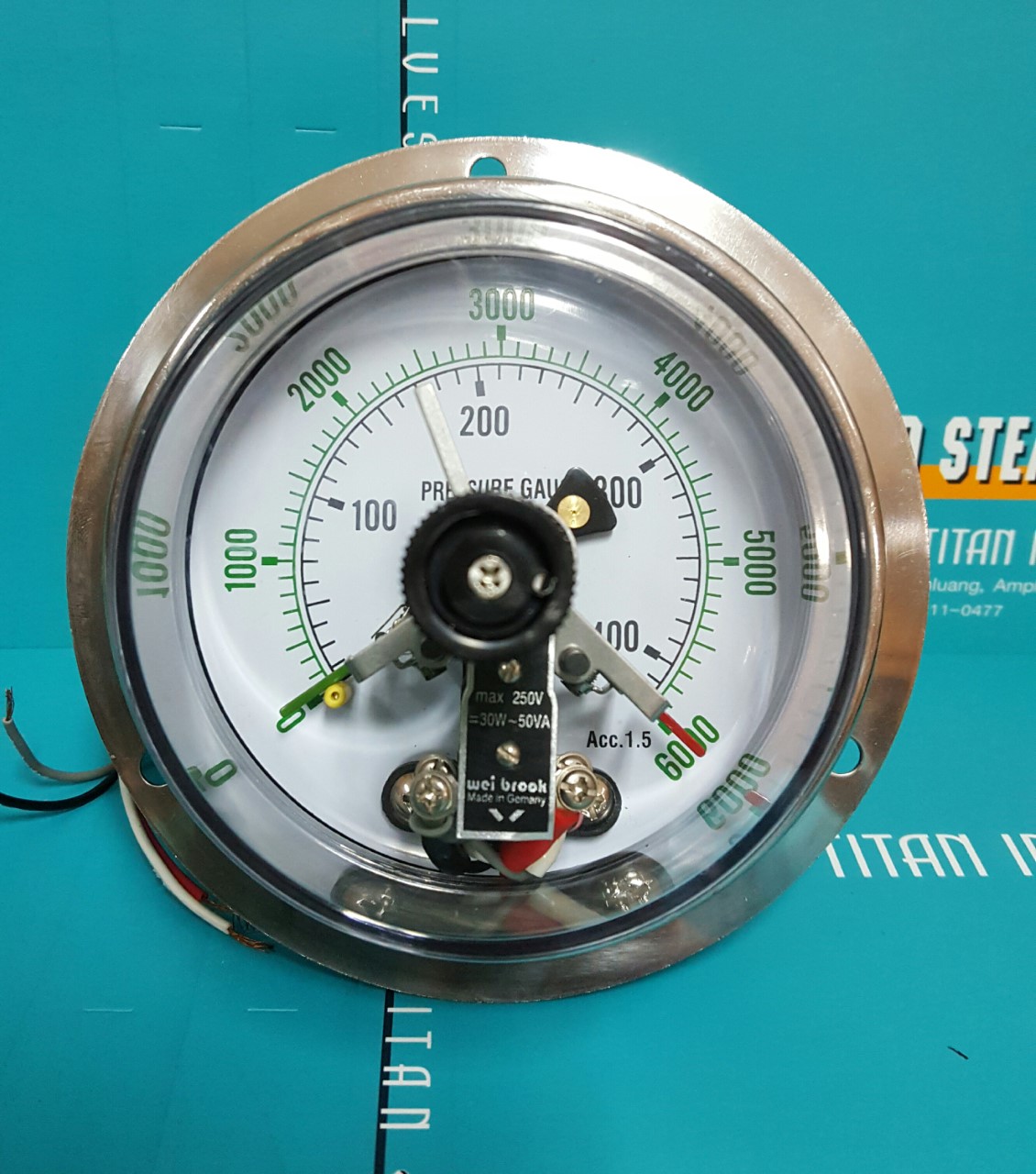 PRESSURE GAUGE WITH ELECTRIC CONTACT(0-400 kg/cm2/PSI) BACK - TITAN